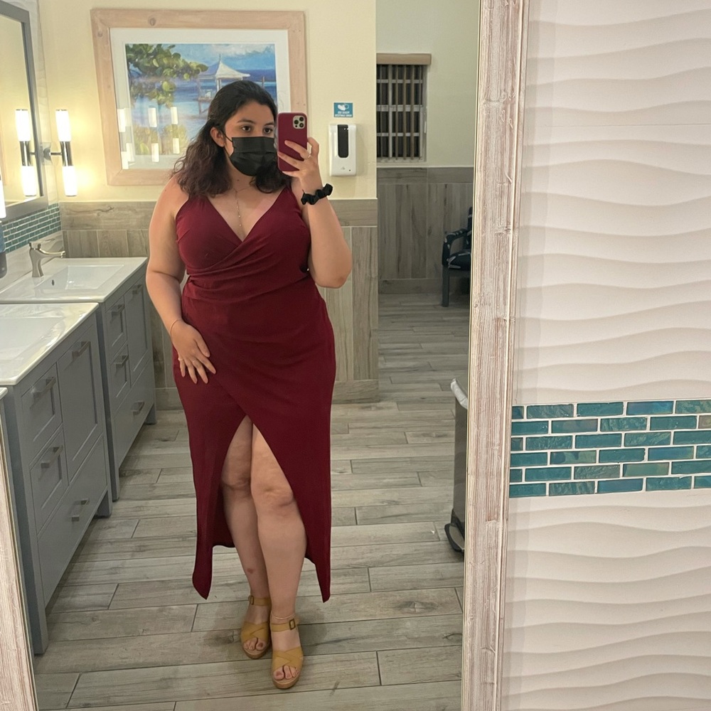 SHEIN Curve Burgundy Wrap Cami Dress 3XL Thigh Slit